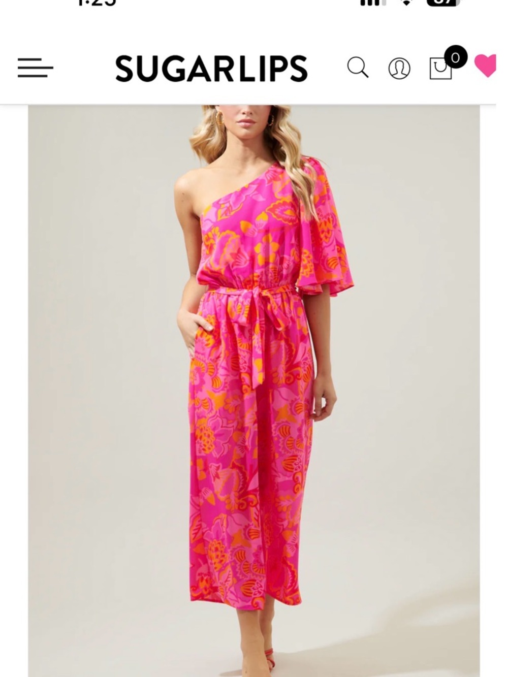 Sugarlips Hot Pink One-Shoulder Floral Maxi Dress with Orange Print